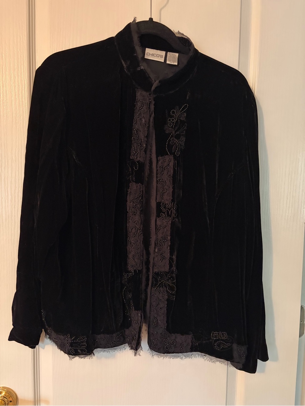 Chico's Black Velvet Embellished Blazer